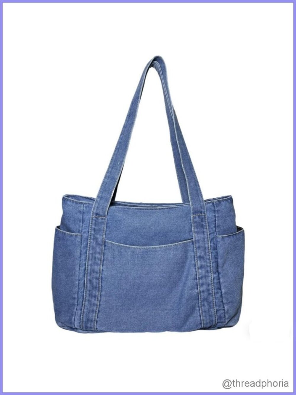 Denim Canvas Tote Bag Multi Pocket Purse Light Blue